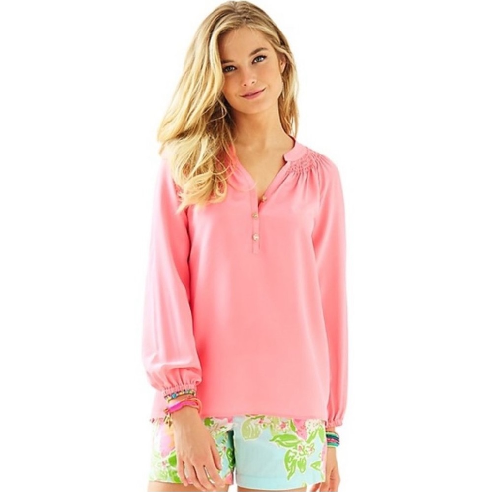 NWOT Elsa Top in Lilly’s Coral Pink Lilly Pulitzer Silk Blouse